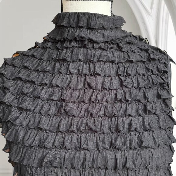 Sleeveless Black Layered Ruffled Mockneck Tank Blouse - Picture 4 of 6